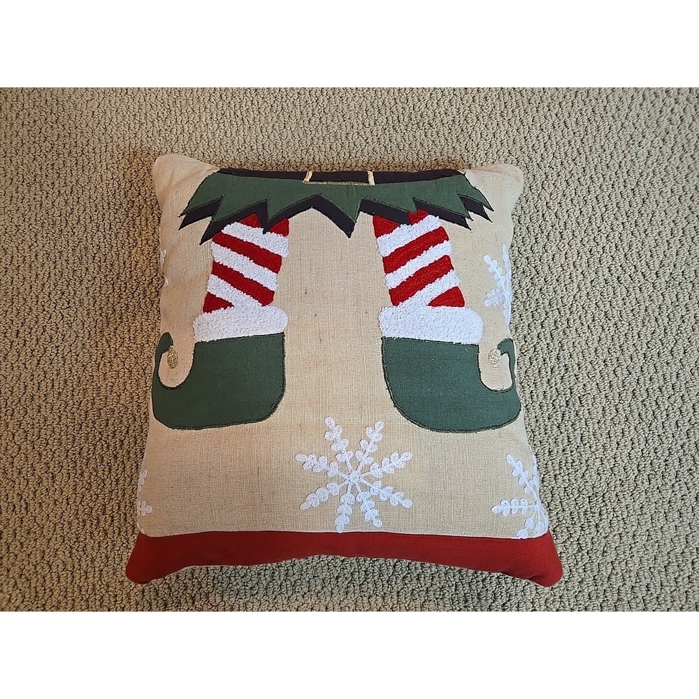 Christmas Holiday Decorative Pillow Elf Snowflakes 3-D Embroidered 18"x18"‎ NWOT